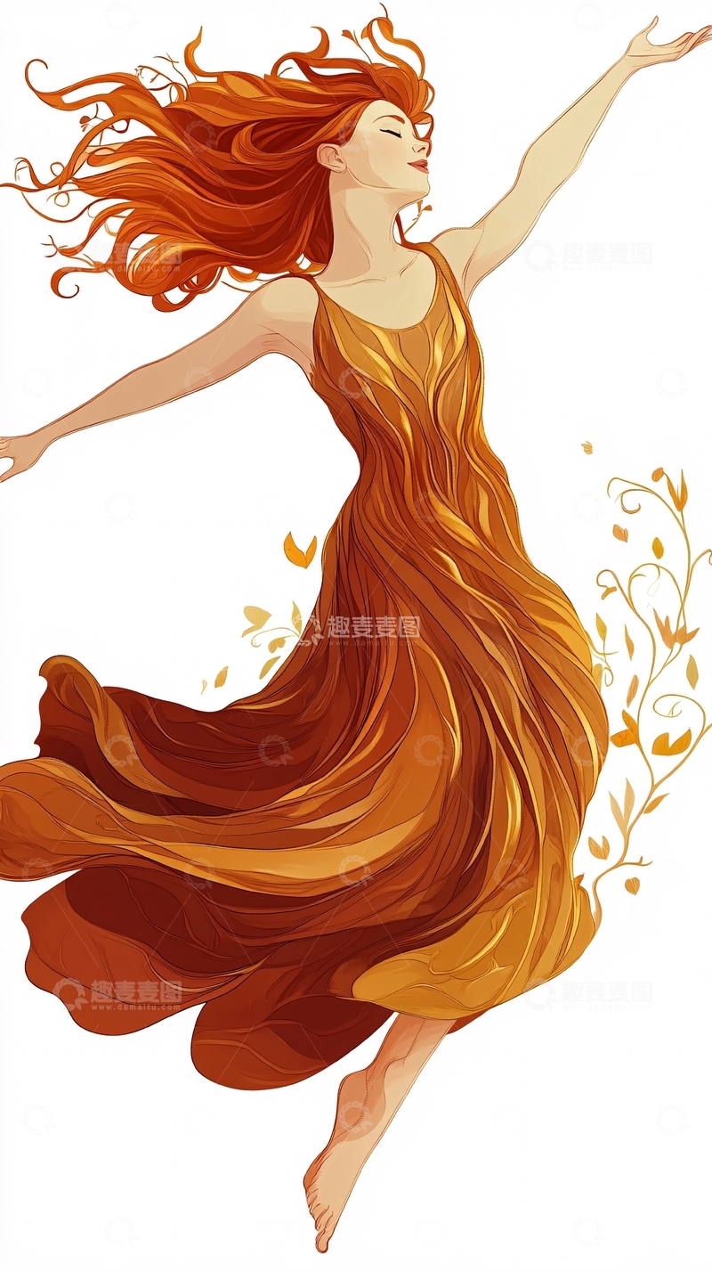 高清大图下载【趣麦麦图】红发女子飘逸长裙