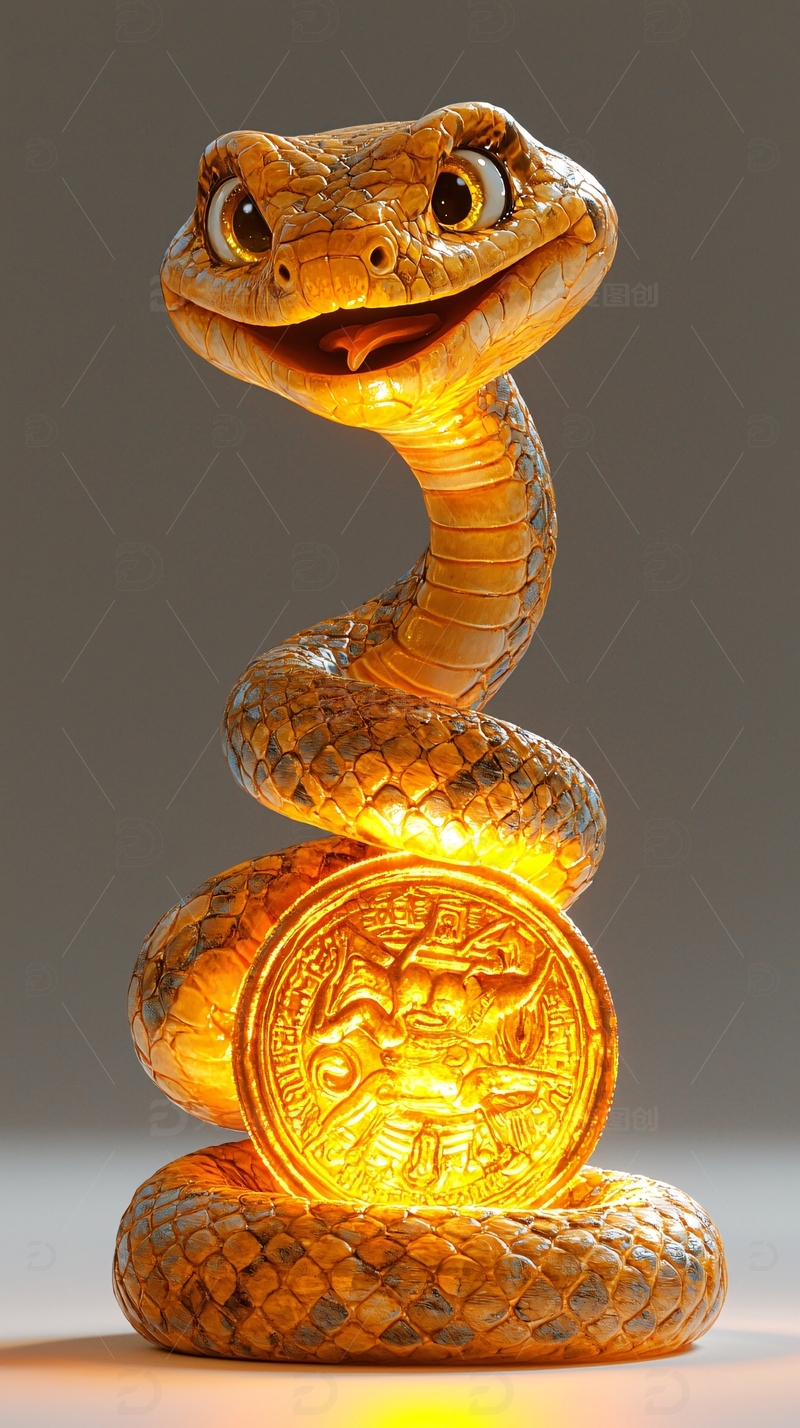 卡通蛇与金币发光