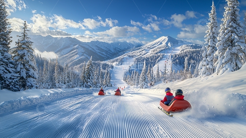 高清大图下载【趣麦麦图】雪山雪橇