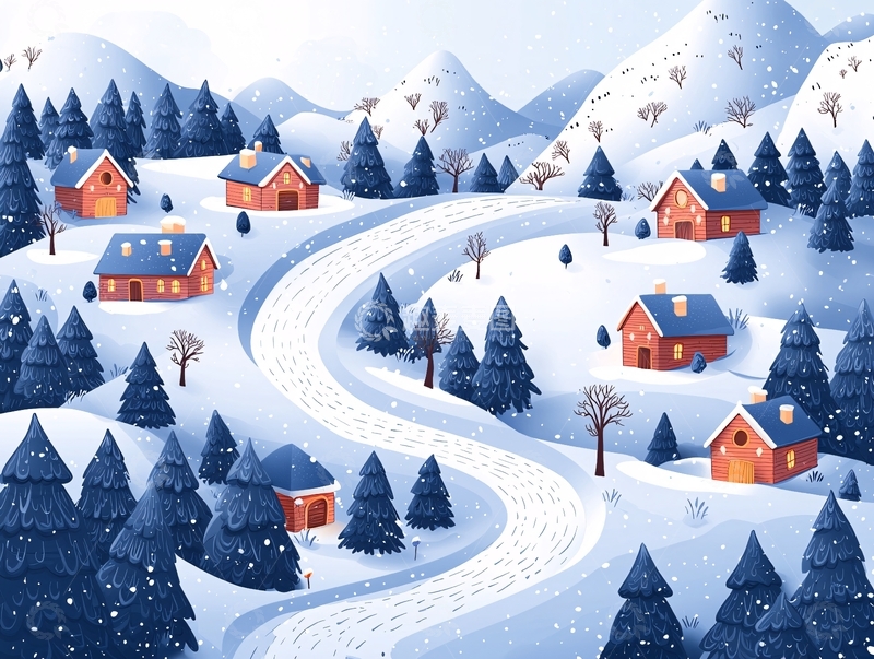 高清大图下载【趣麦麦图】冬季雪景村庄