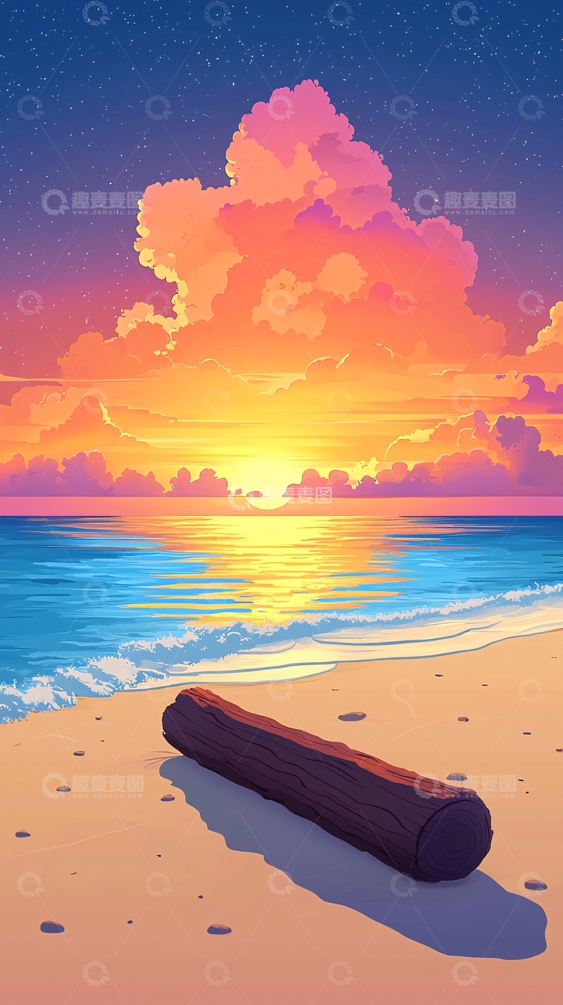 高清大图下载【趣麦麦图】唯美日落海滩场景