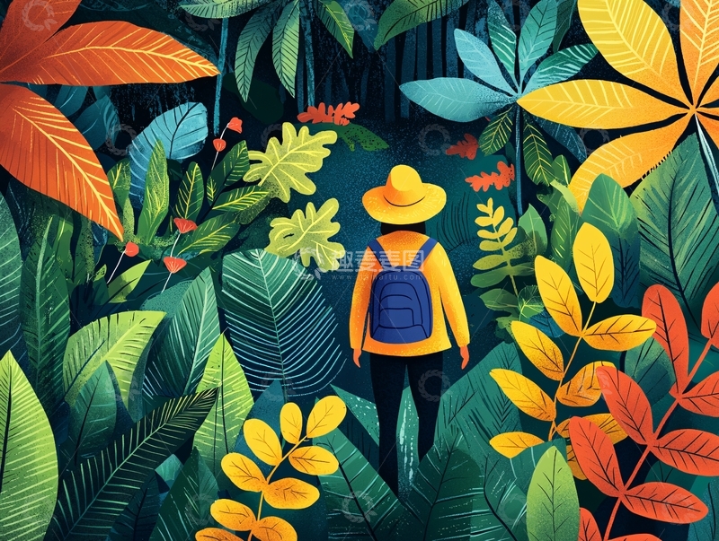 高清大图下载【趣麦麦图】热带雨林探险的背包客