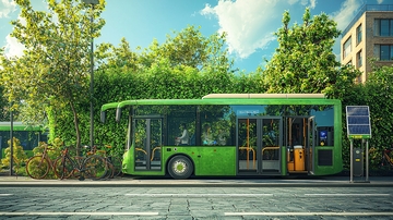 绿色环保公交车停靠站台