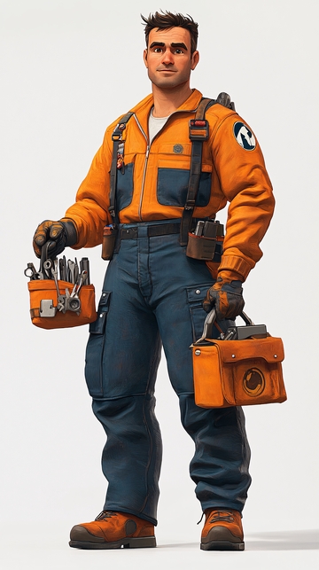 穿着橙色工作服的维修工