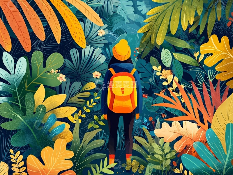 高清大图下载【趣麦麦图】热带雨林中的背包客