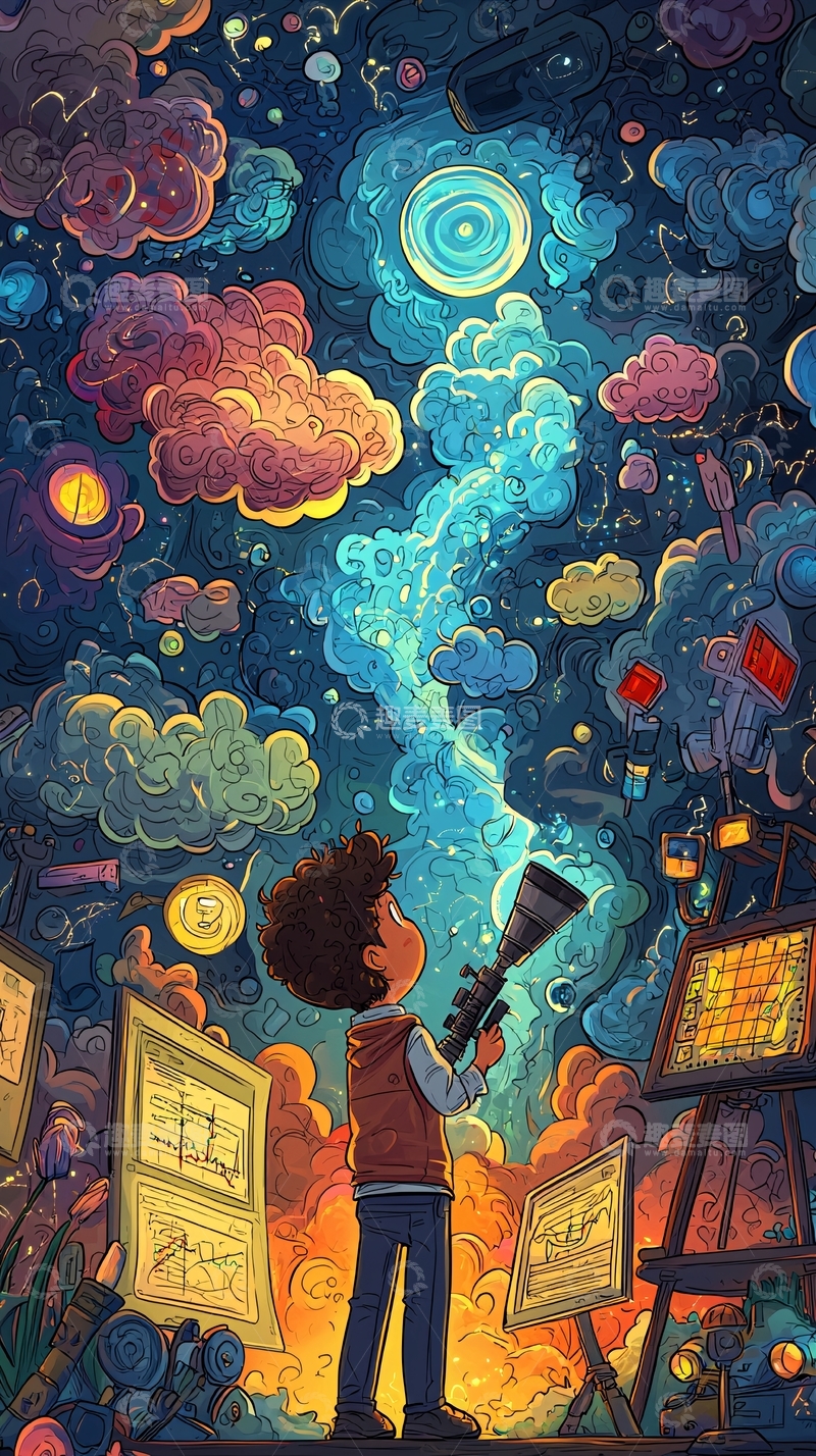 高清大图下载【趣麦麦图】男孩仰望星空