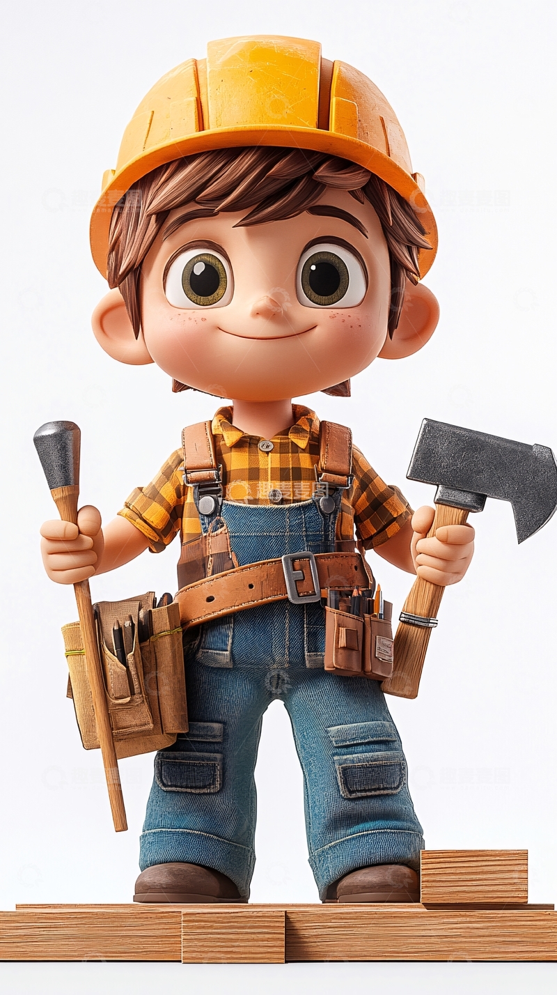高清大图下载【趣麦麦图】卡通小木匠