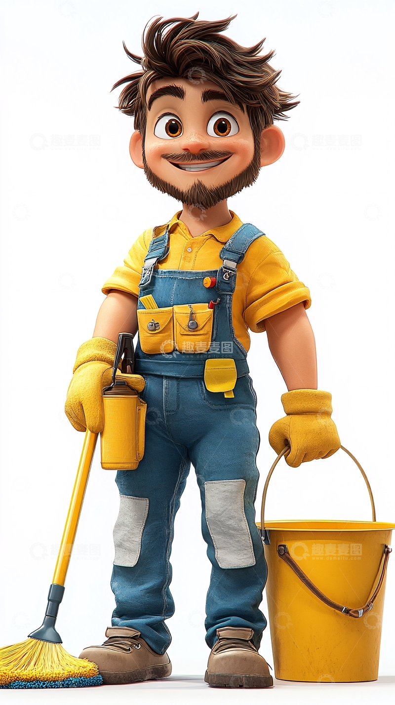 高清大图下载【趣麦麦图】卡通清洁工