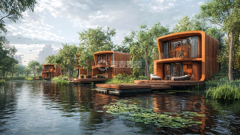 高清大图下载【趣麦麦图】水上别墅群