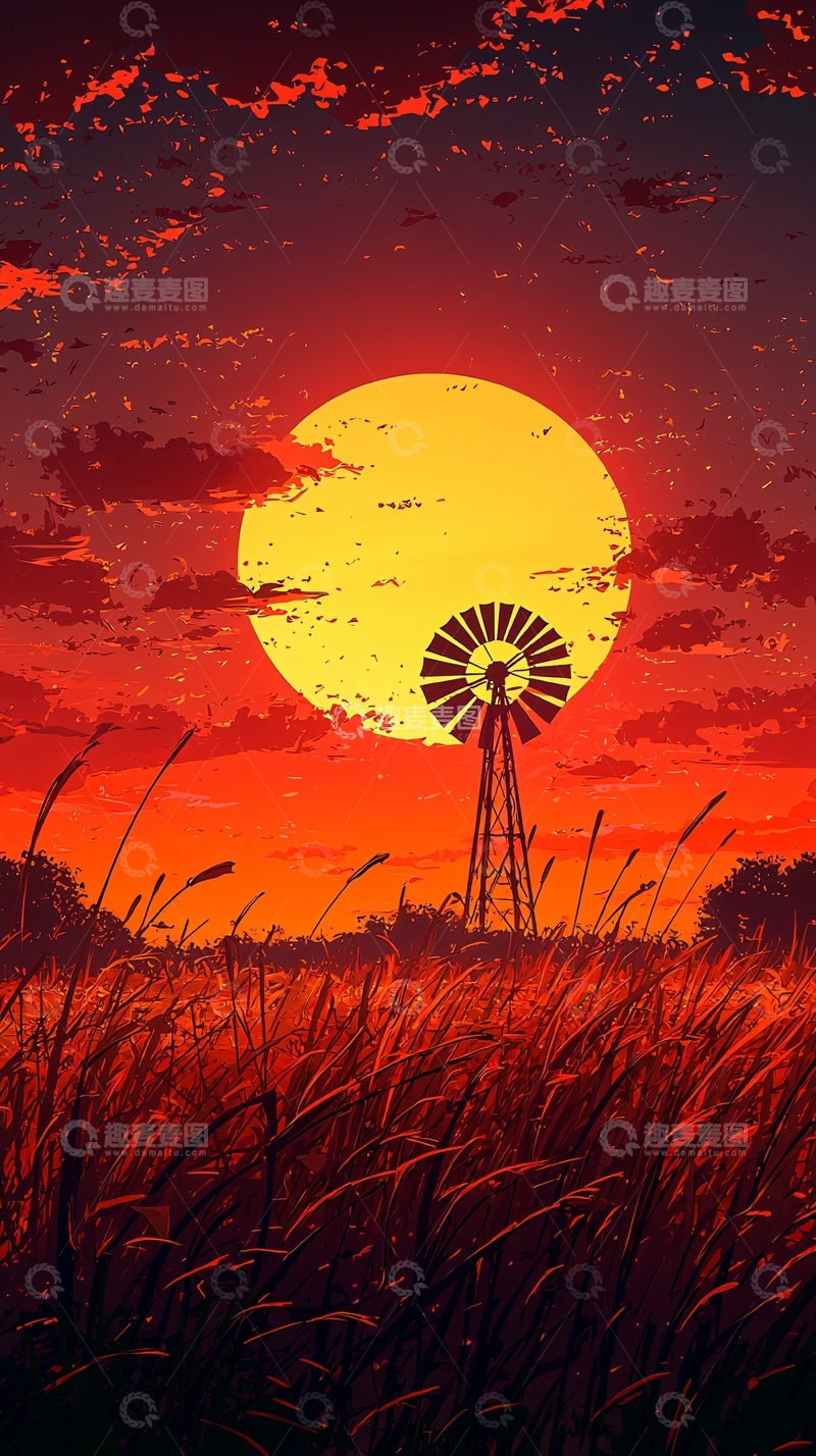 高清大图下载【趣麦麦图】红色夕阳