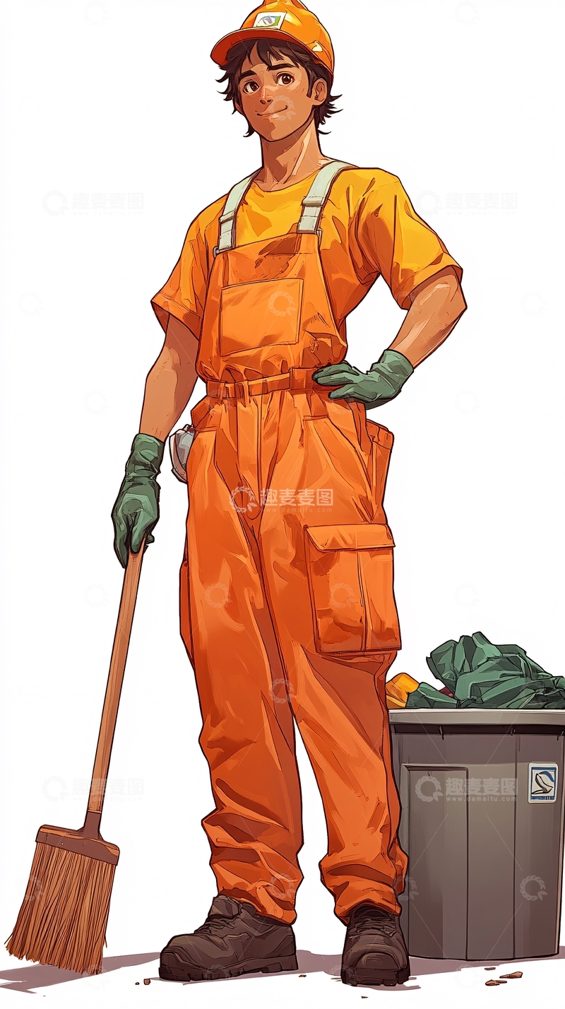 高清大图下载【趣麦麦图】-穿着橙色工作服的清洁工