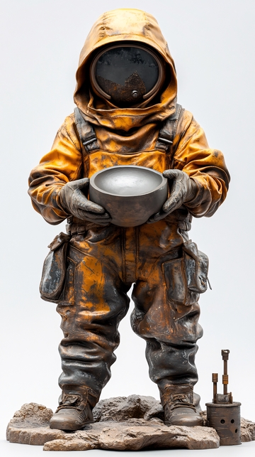 穿着防护服的人偶雕塑