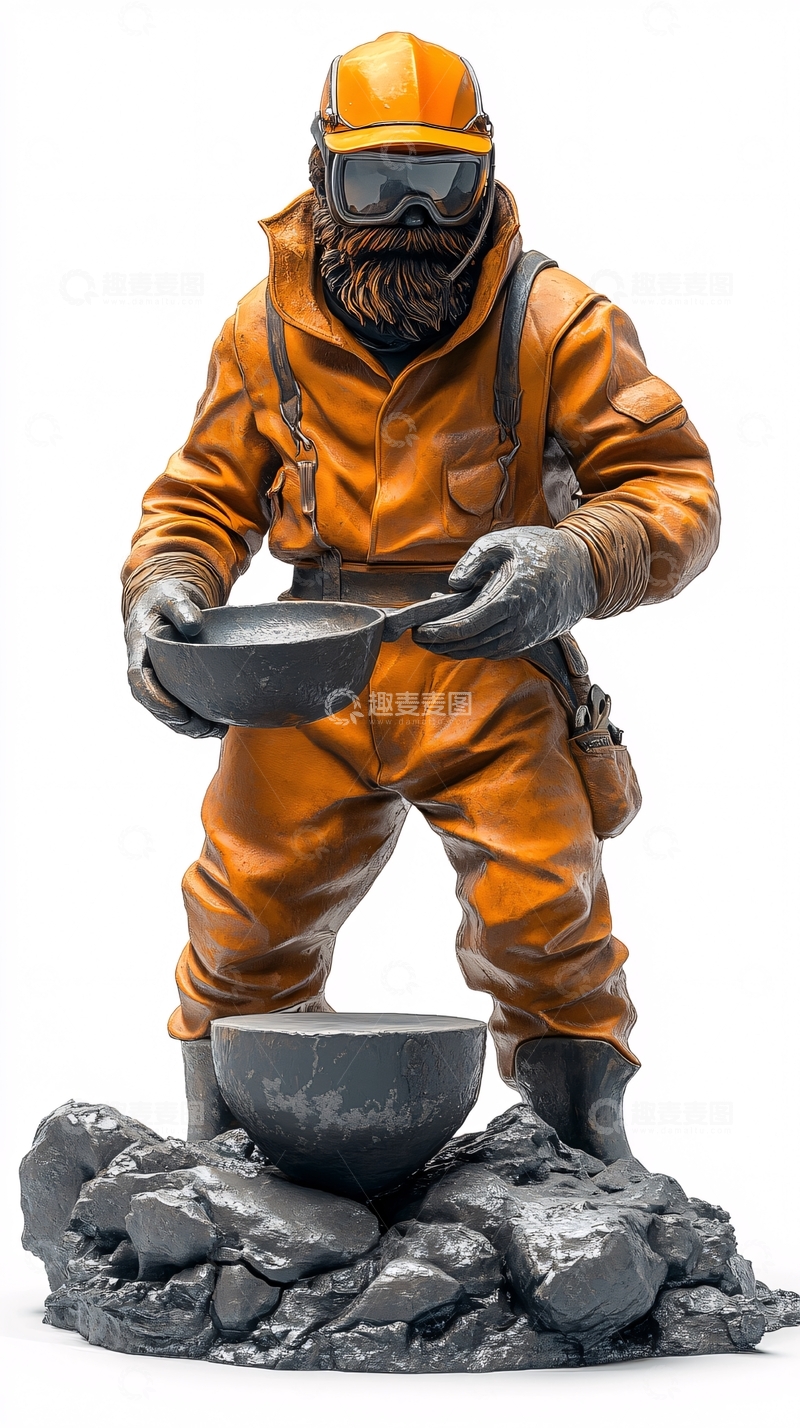 高清大图下载【趣麦麦图】身穿橙色防护服的矿工雕塑