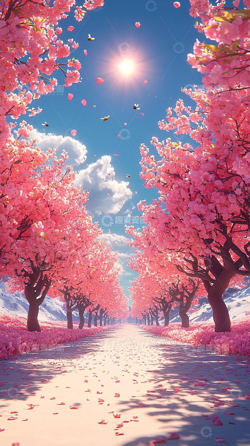 高清大图下载【趣麦麦图】粉色樱花盛开的道路