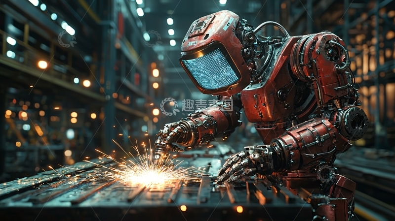 高清大图下载【趣麦麦图】复古机器人焊接
