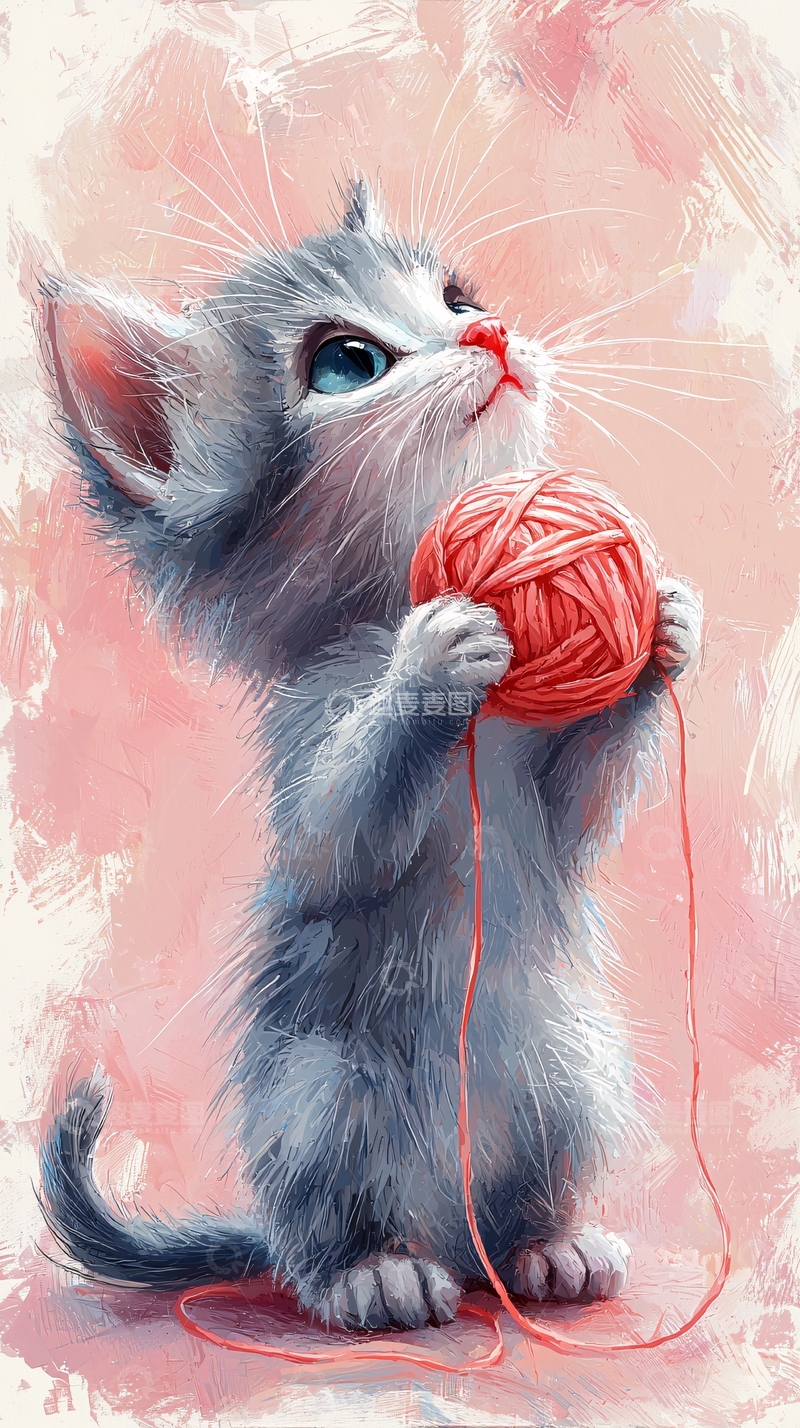 高清大图下载【趣麦麦图】小猫玩毛线球