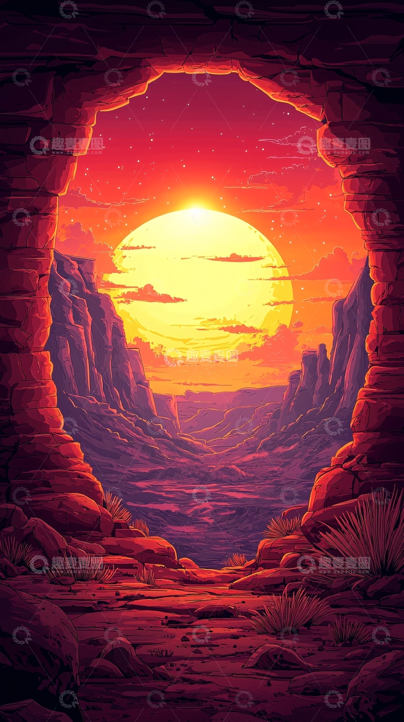 高清大图下载【趣麦麦图】洞穴日落