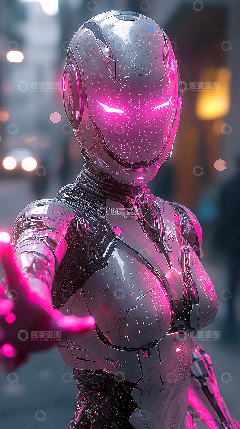 高清大图下载【趣麦麦图】未来都市女机器人
