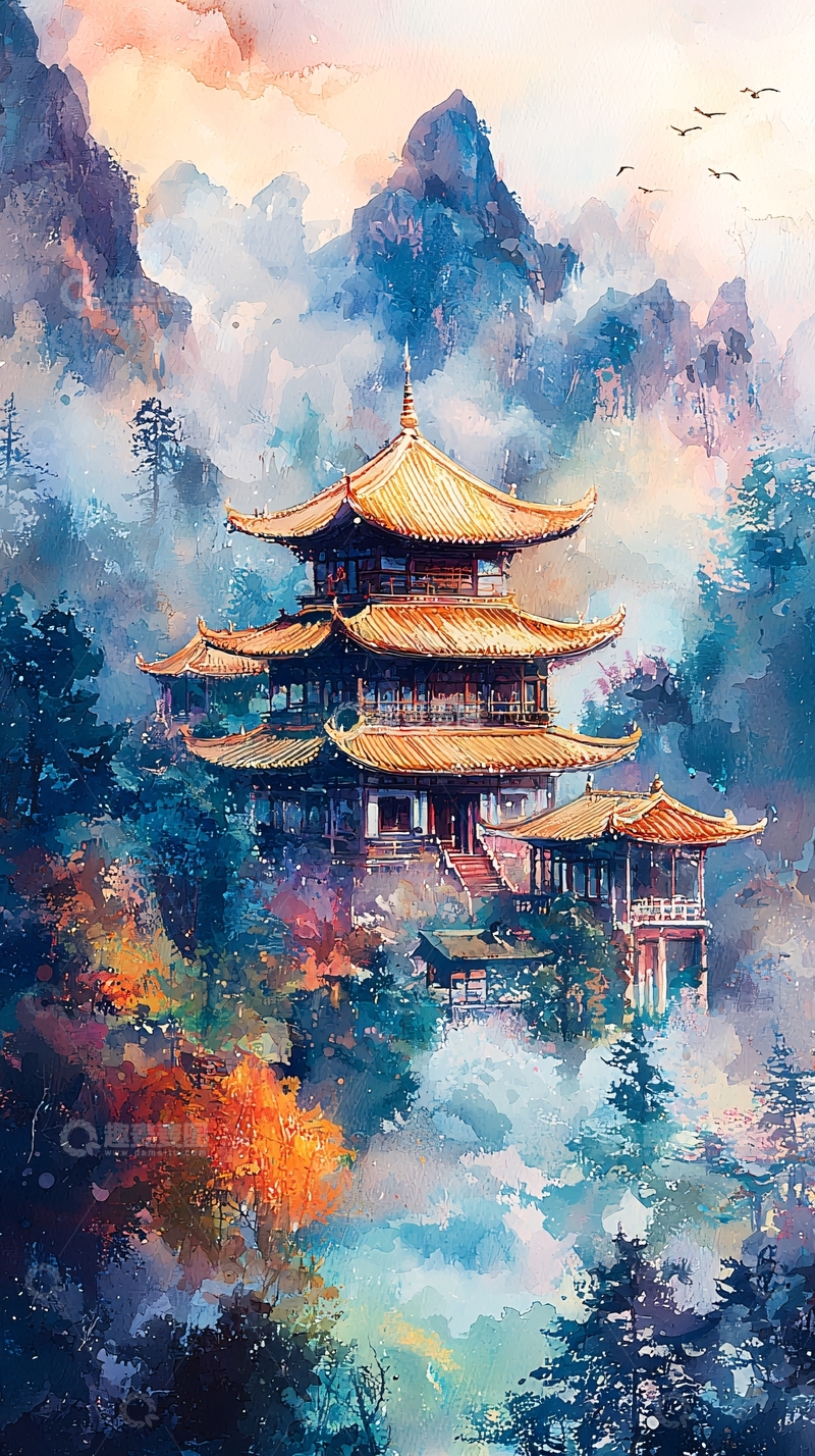 高清大图下载【趣麦麦图】水墨风古风建筑山水画