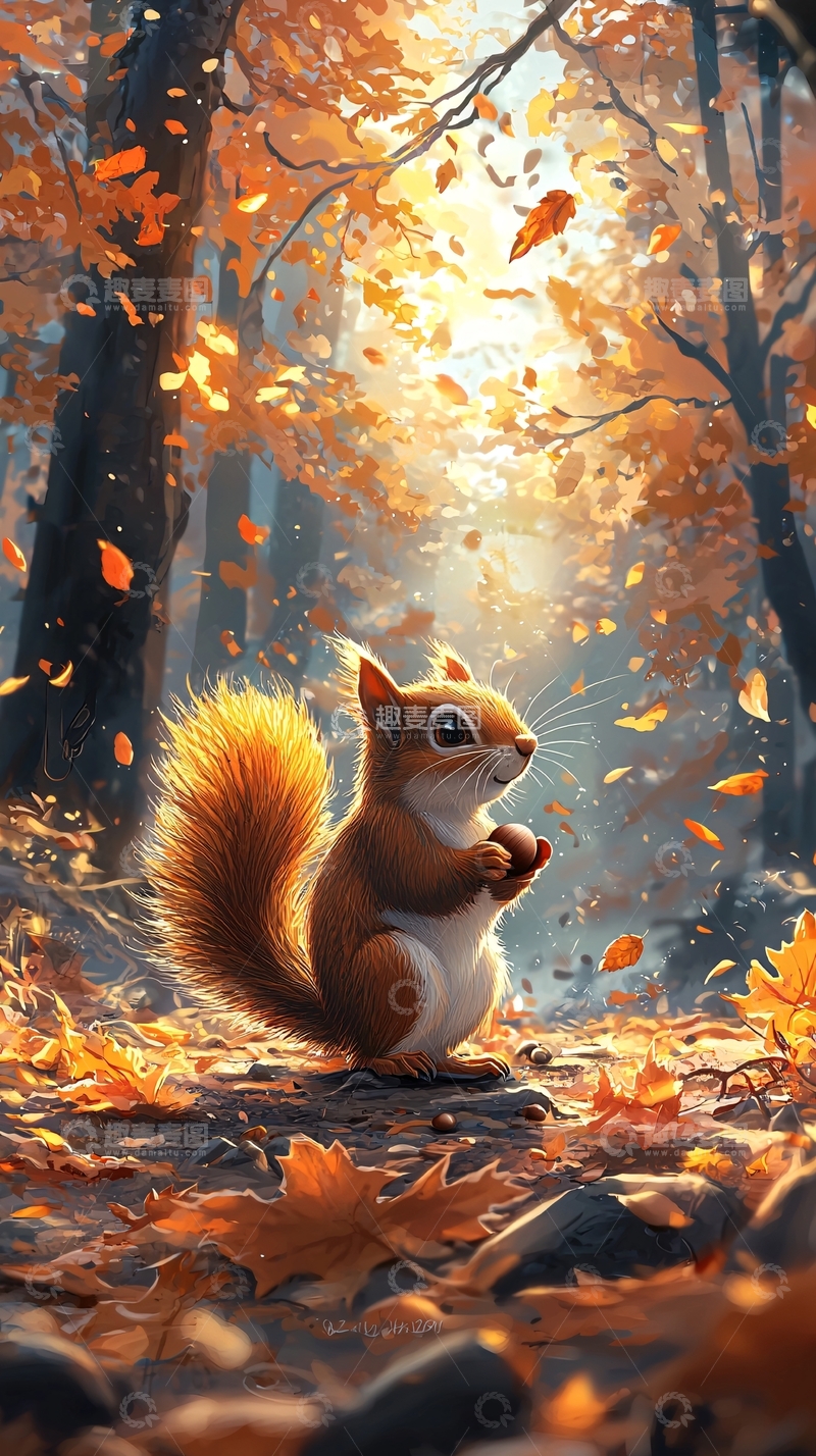 高清大图下载【趣麦麦图】秋天森林小松鼠