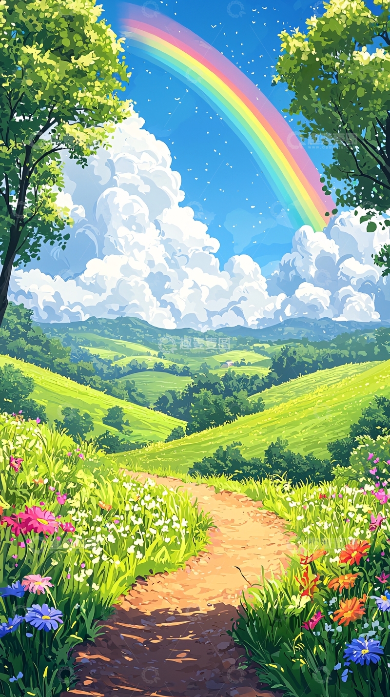高清大图下载【趣麦麦图】彩虹田园风光