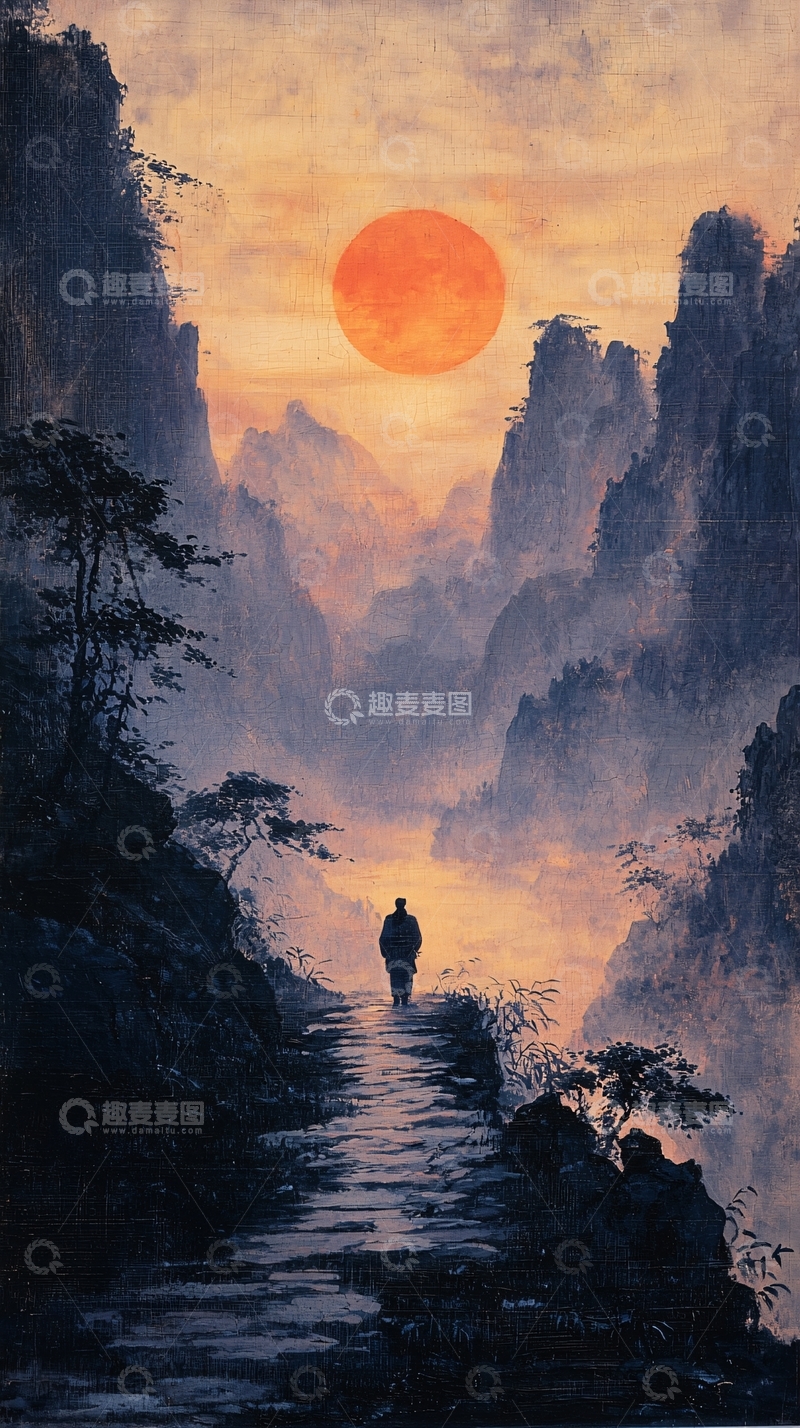 高清大图下载【趣麦麦图】山间小路落日余晖