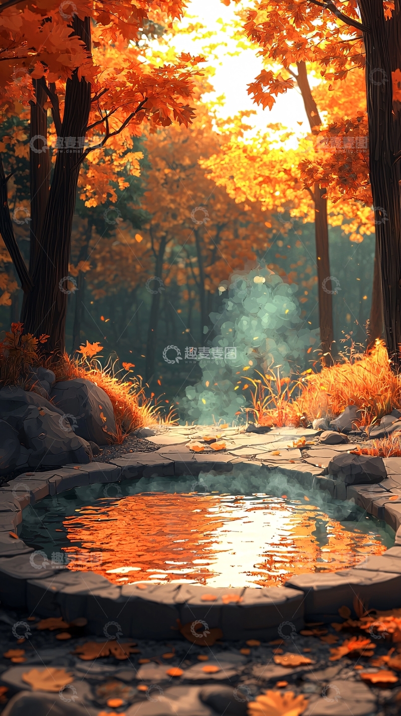 高清大图下载【趣麦麦图】秋日森林小池塘