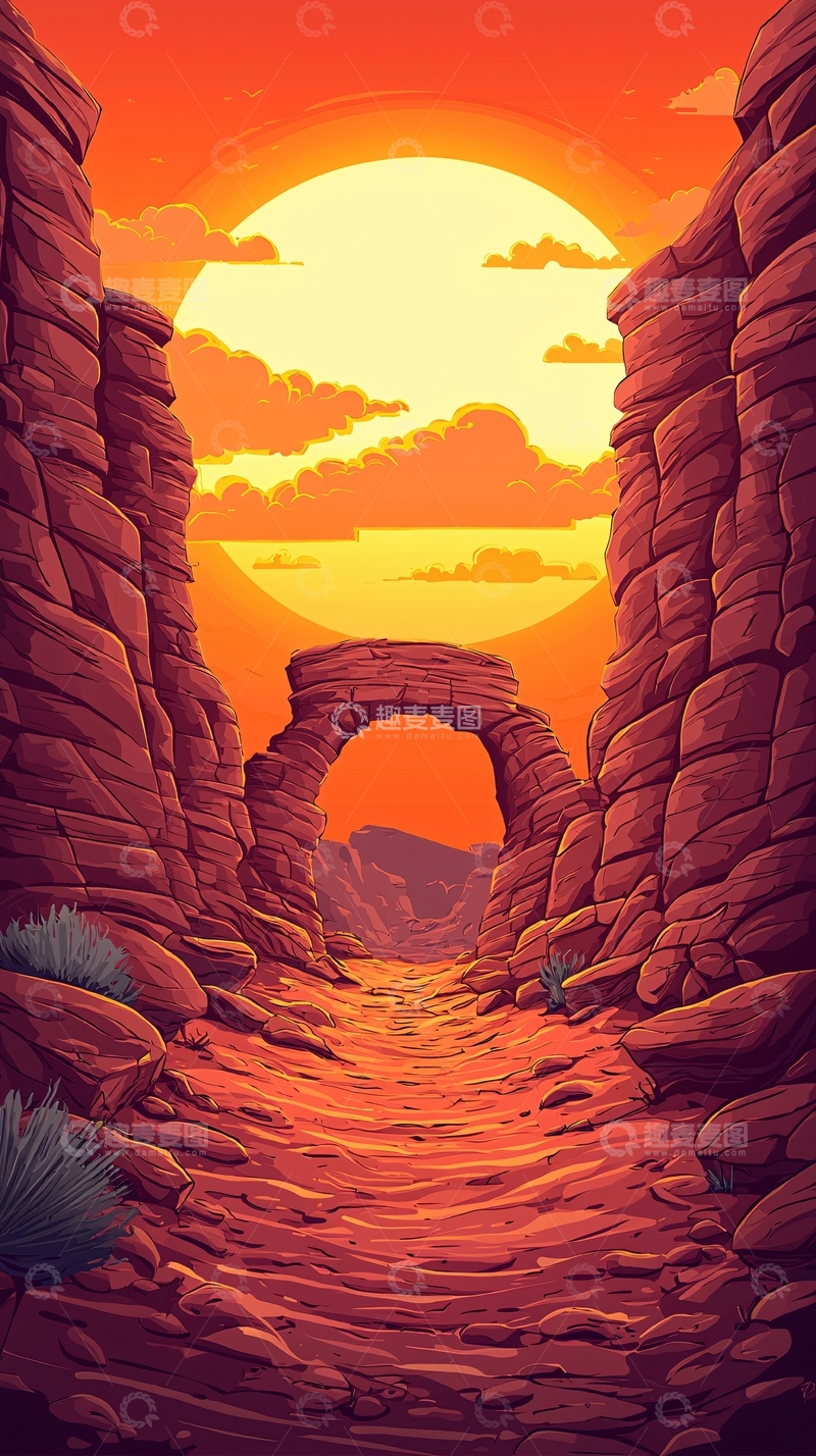 高清大图下载【趣麦麦图】峡谷落日拱门风景
