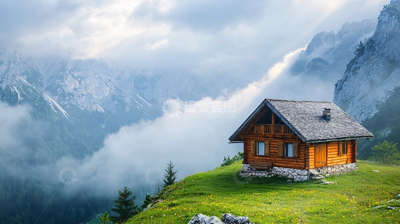 高清大图下载【趣麦麦图】山间小屋风景