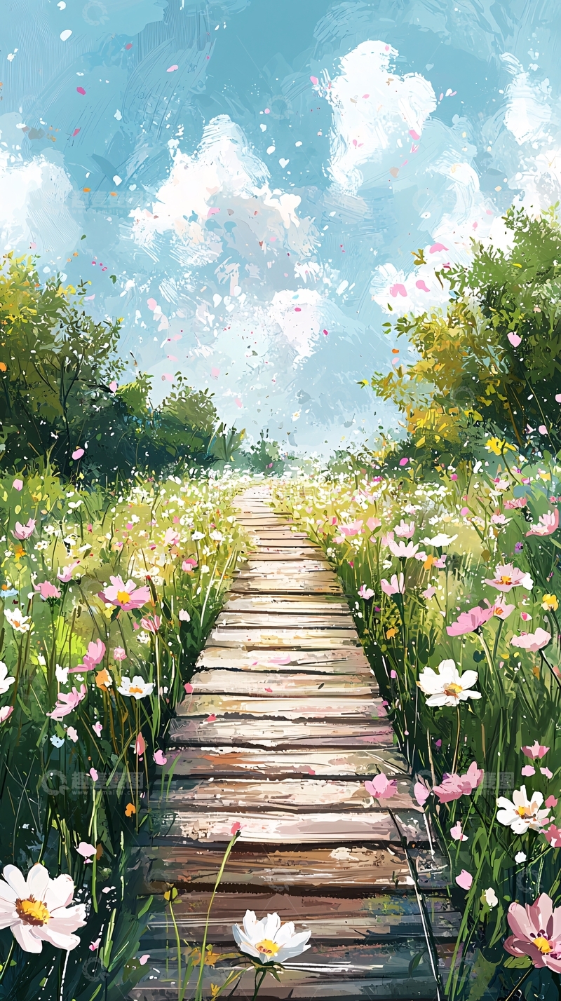 高清大图下载【趣麦麦图】鲜花小路通向远方