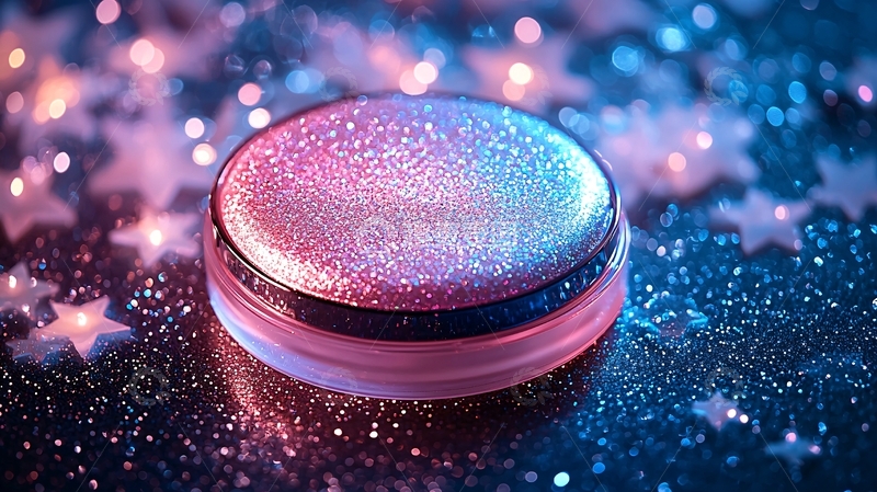 高清大图下载【趣麦麦图】闪耀星空背景下的粉色亮片化妆品