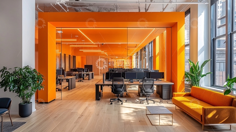 高清大图下载【趣麦麦图】橙色现代化开放式办公空间