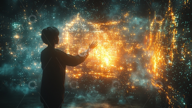 高清大图下载【趣麦麦图】孩童触碰奇幻光影