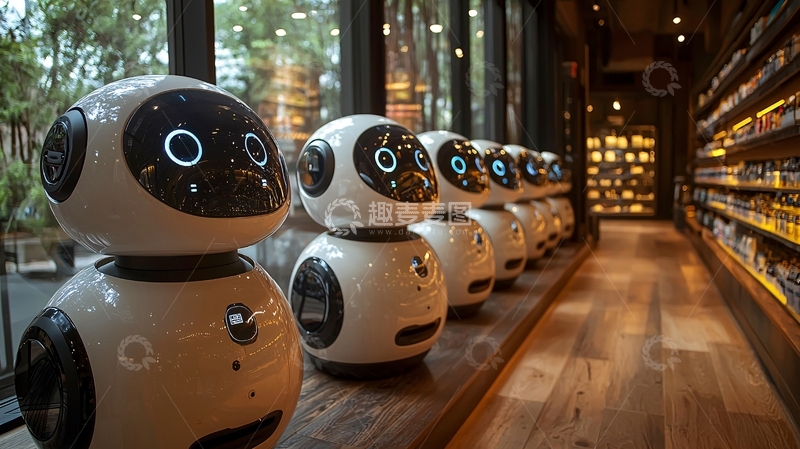高清大图下载【趣麦麦图】商场里一排白色机器人