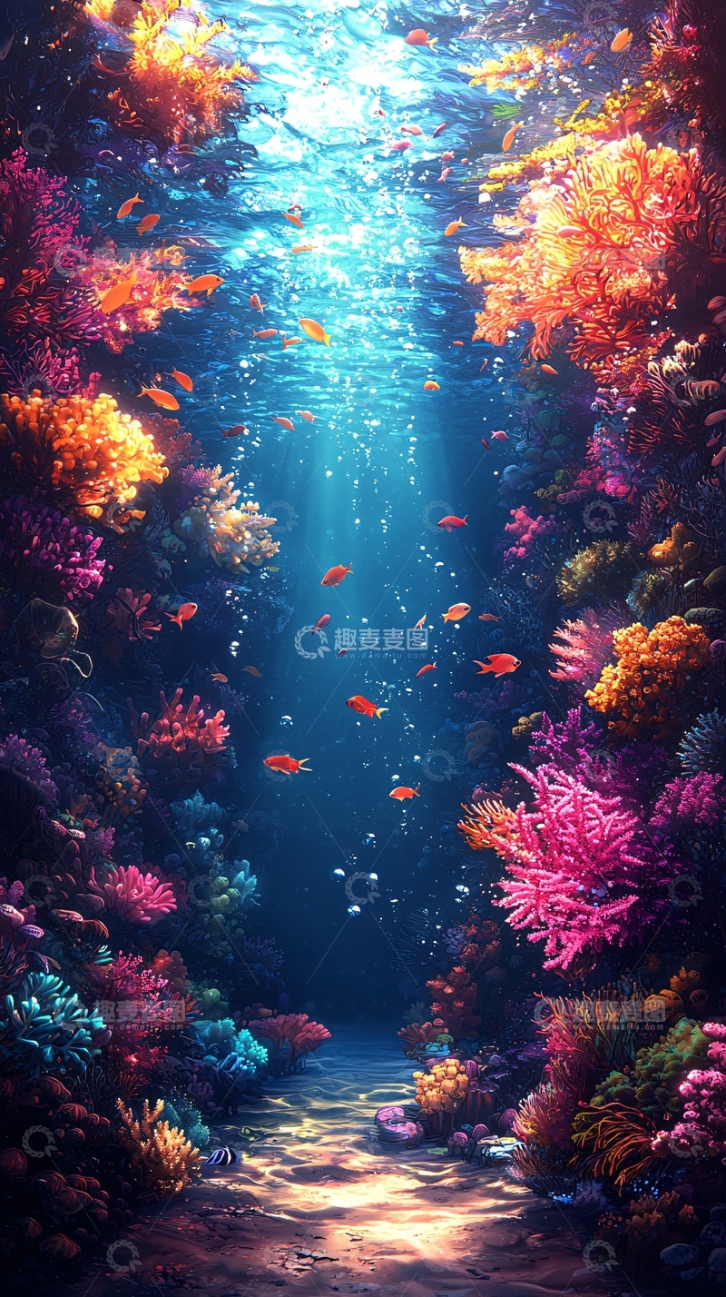 高清大图下载【趣麦麦图】海底珊瑚礁梦幻场景