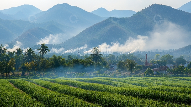 高清大图下载【趣麦麦图】山峦叠嶂田园风光