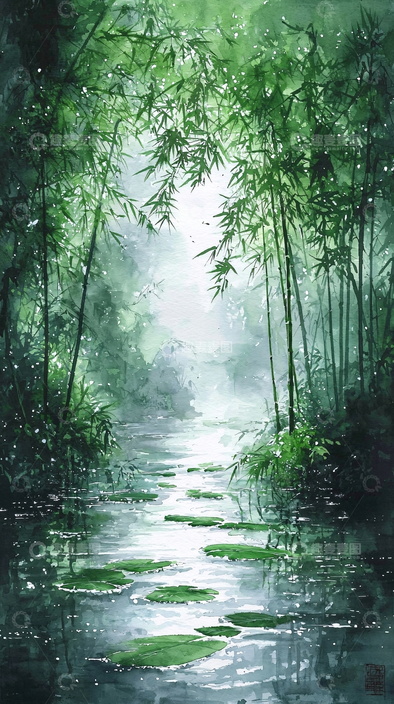 高清大图下载【趣麦麦图】水墨画竹林