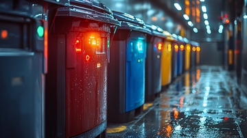 夜晚雨中智能垃圾桶