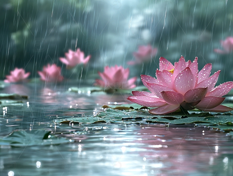 高清大图下载【趣麦麦图】雨中荷花