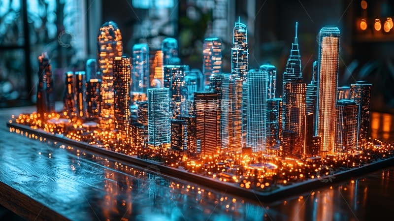 高清大图下载【趣麦麦图】水晶城市夜景模型