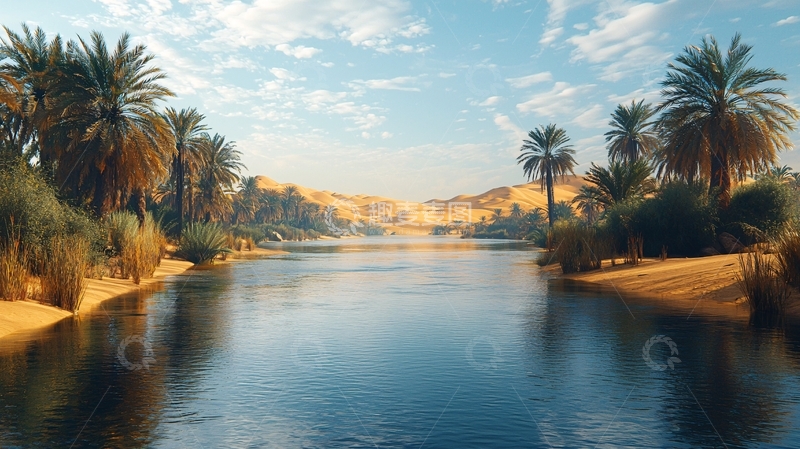 高清大图下载【趣麦麦图】沙漠中的绿洲水景