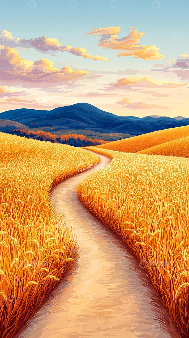 高清大图下载【趣麦麦图】金色的麦田小路风景