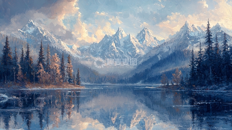 高清大图下载【趣麦麦图】宁静的雪山湖泊