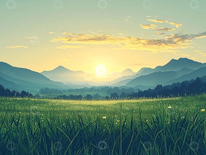 高清大图下载【趣麦麦图】田园风光唯美日出