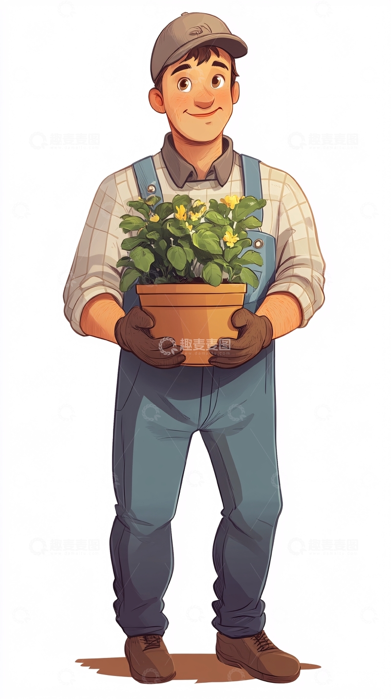 高清大图下载【趣麦麦图】园丁拿着盆栽植物