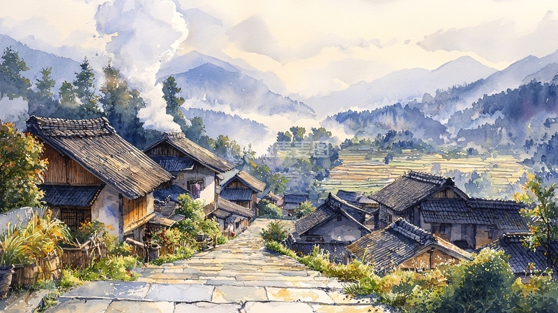 高清大图下载【趣麦麦图】山村清晨