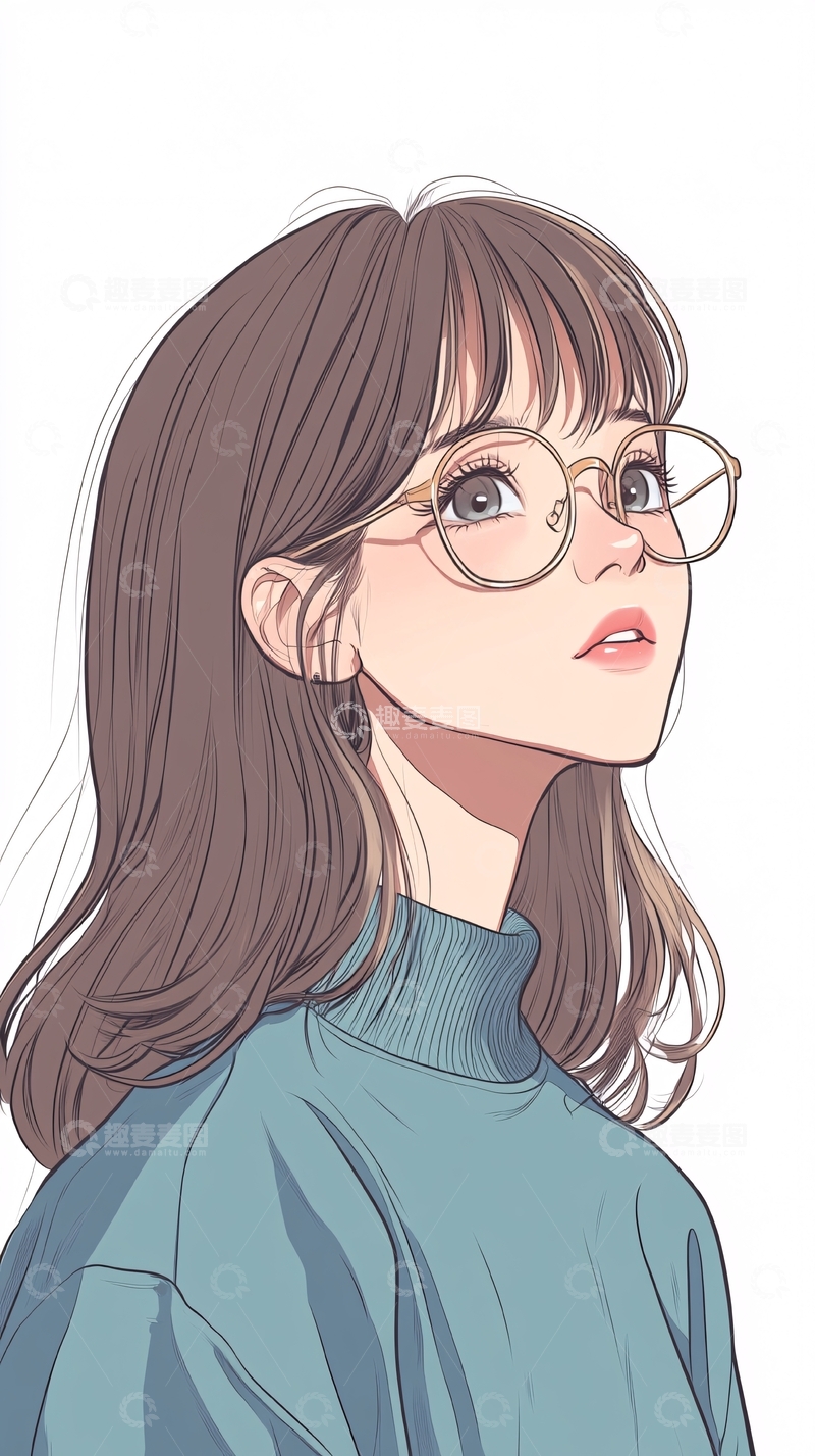 高清大图下载【趣麦麦图】戴眼镜的女孩