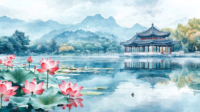 高清大图下载【趣麦麦图】中国风亭台楼阁山水画