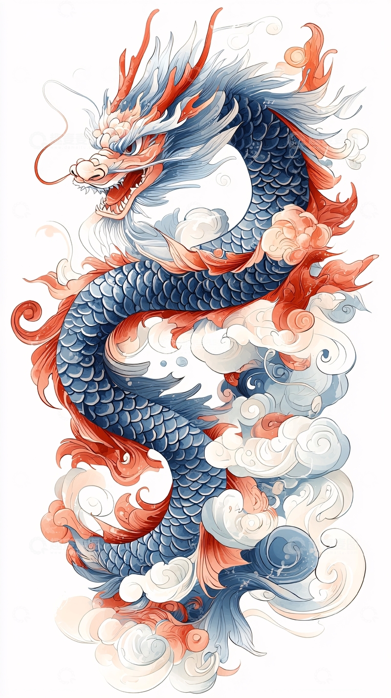 高清大图下载【趣麦麦图】水彩风格的龙图案