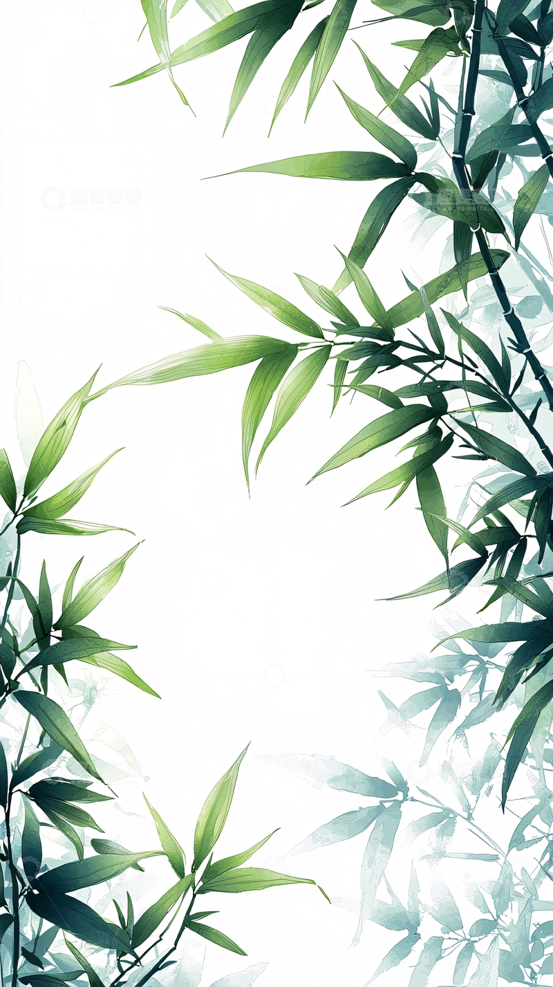 高清大图下载【趣麦麦图】水墨竹叶